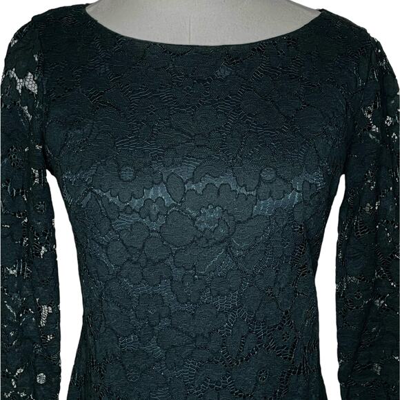 Vince Camuto Size 2 Forest Green Lace Sheath Cocktail Dress Lined Minidress - Picture 3 of 15